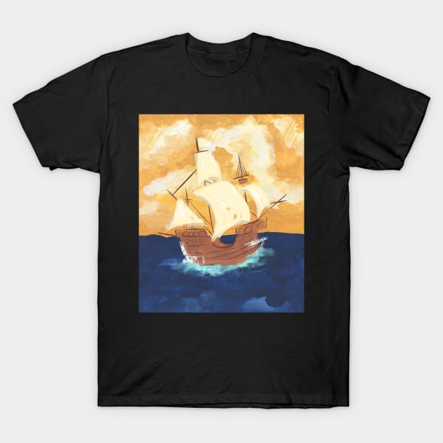 Old ship on sea T-Shirt by SkyisBright